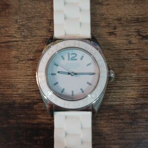 Coach White & Silver Analog Watch with Silicone Band